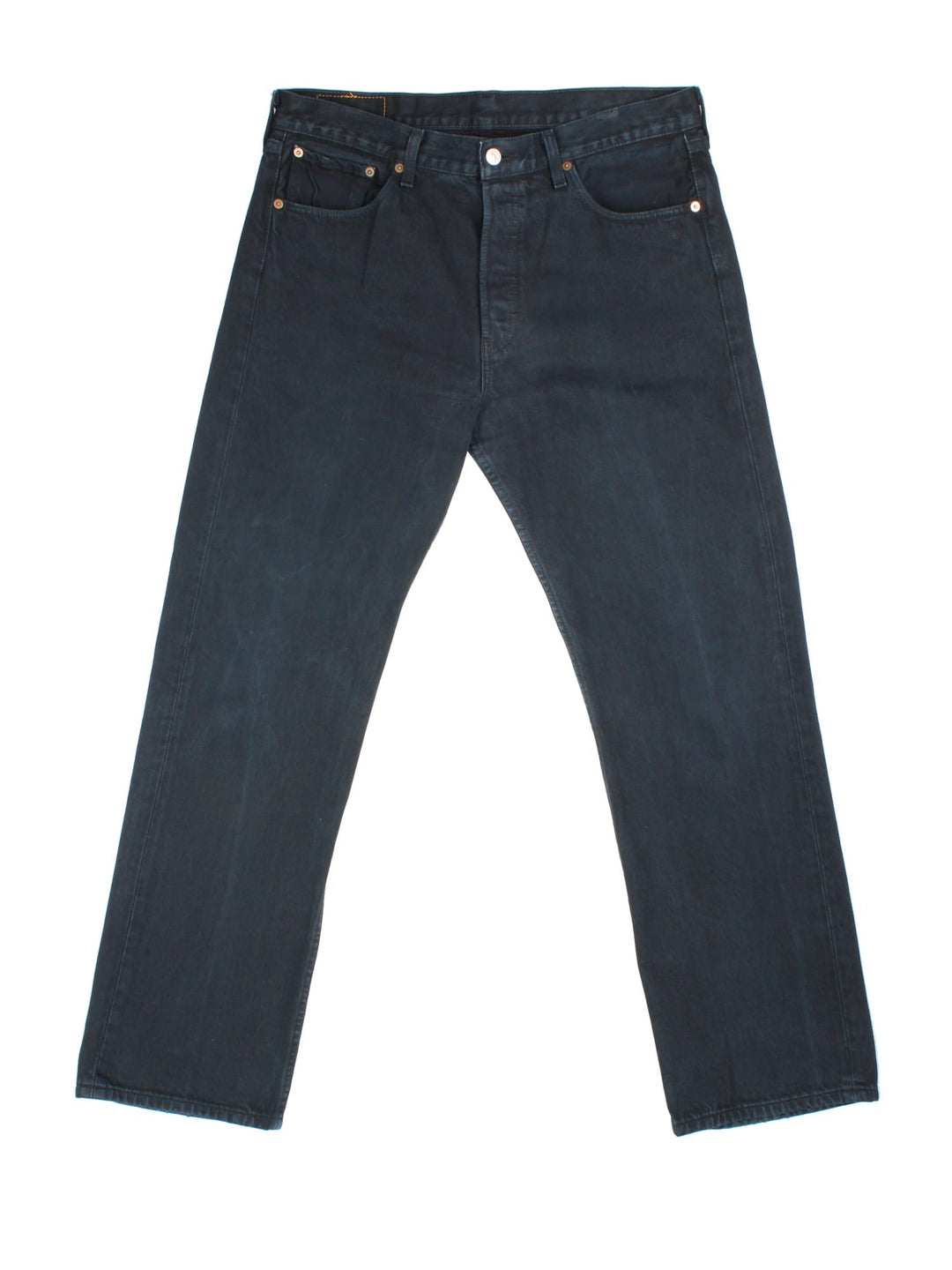 Levi Strauss 501 Jeans in black colourway with multiple pockets and the logo tab embroidered on the back.