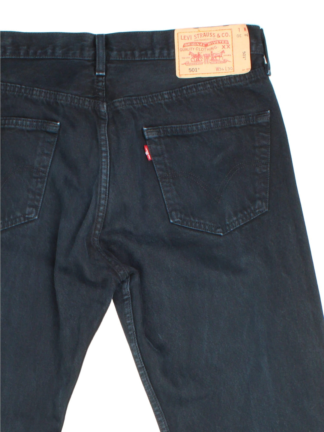 Levi Strauss 501 Jeans in black colourway with multiple pockets and the logo tab embroidered on the back.