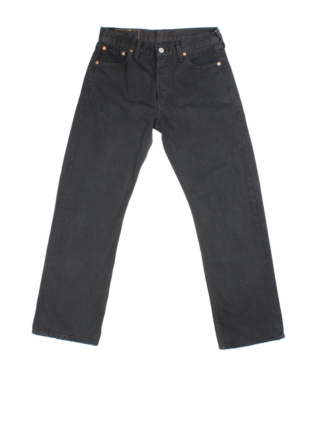 Levi Strauss 501 Jeans in black colourway with multiple pockets and the logo tab embroidered on the back.