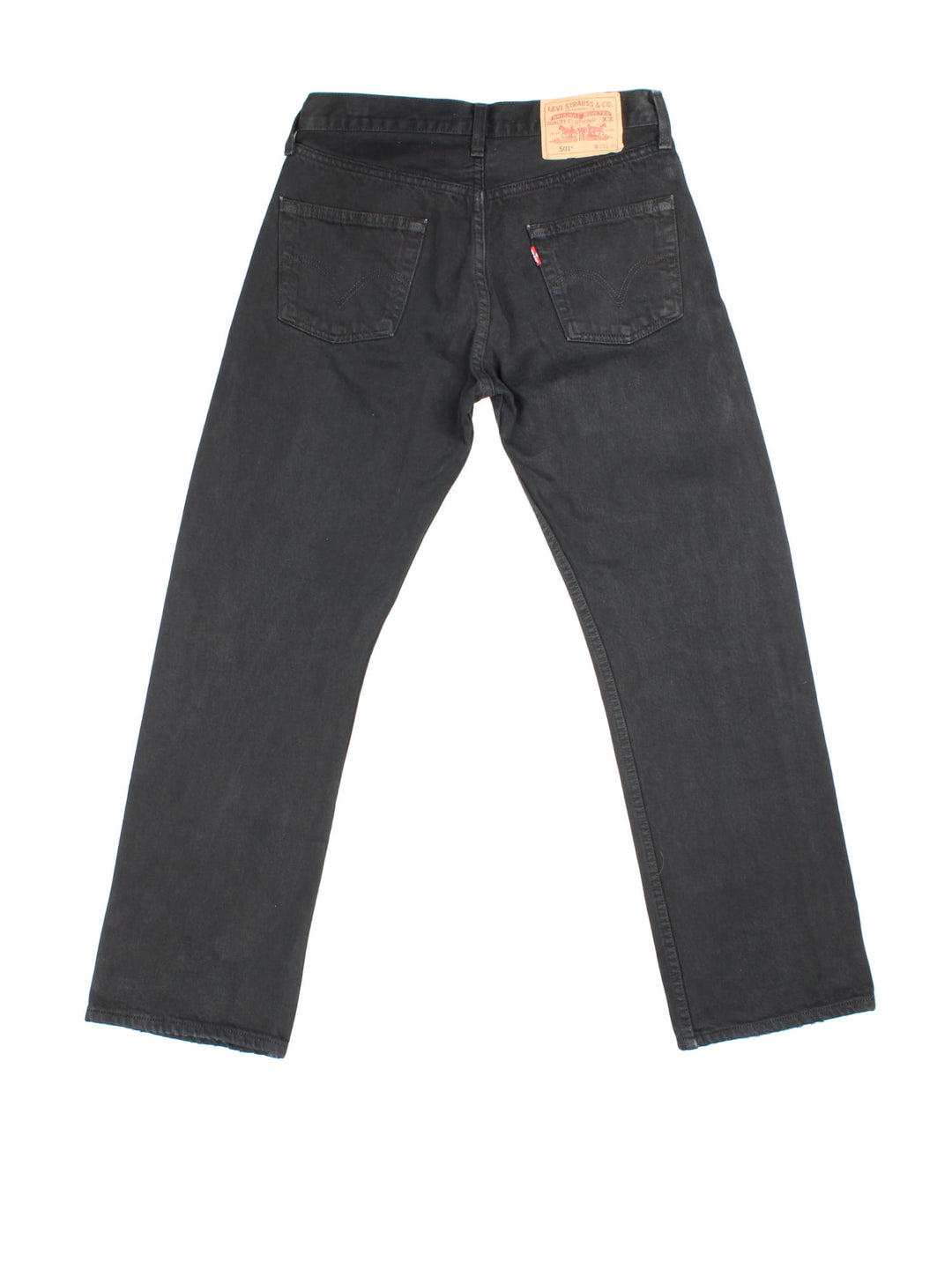 Levi Strauss 501 Jeans in black colourway with multiple pockets and the logo tab embroidered on the back.