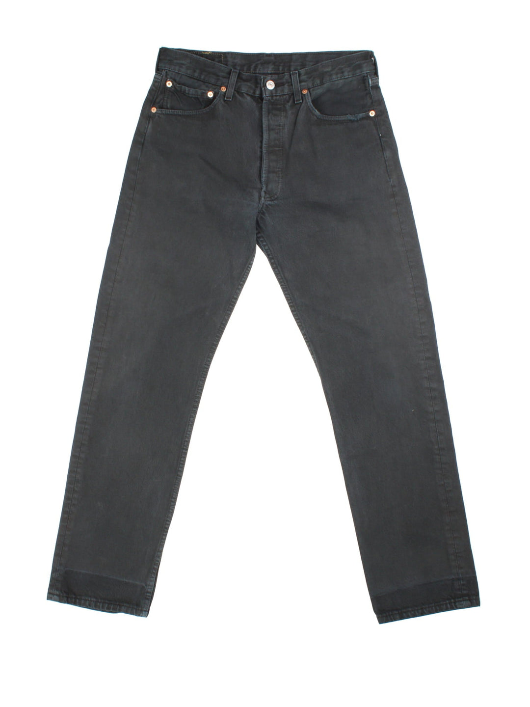 Levi Strauss 501 Jeans in black colourway with multiple pockets and the logo tab embroidered on the back.