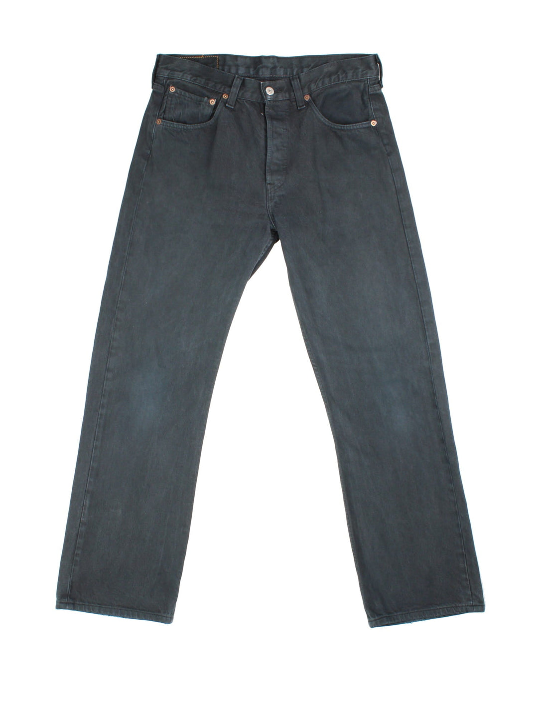 Levi Strauss 501 Jeans in black colourway with multiple pockets and the logo tab embroidered on the back.