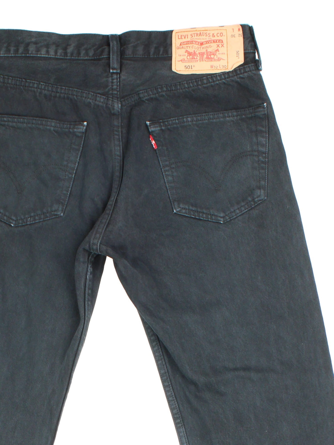 Levi Strauss 501 Jeans in black colourway with multiple pockets and the logo tab embroidered on the back.