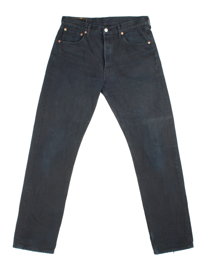 Levi Strauss 501 Jeans in black colourway with multiple pockets and the logo tab embroidered on the back.