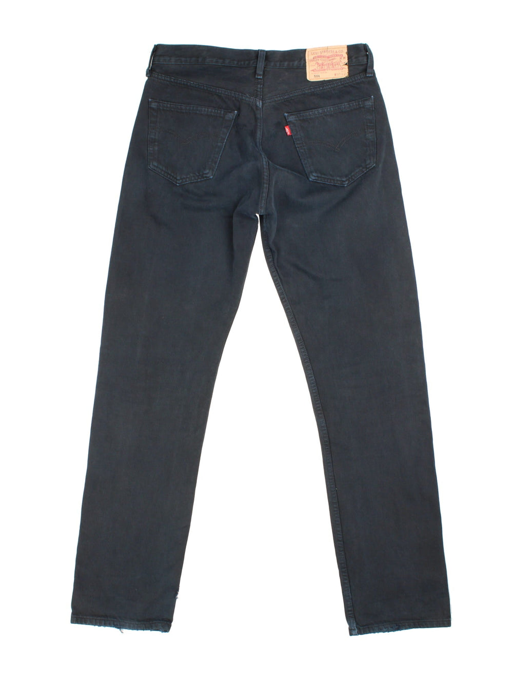 Levi Strauss 501 Jeans in black colourway with multiple pockets and the logo tab embroidered on the back.