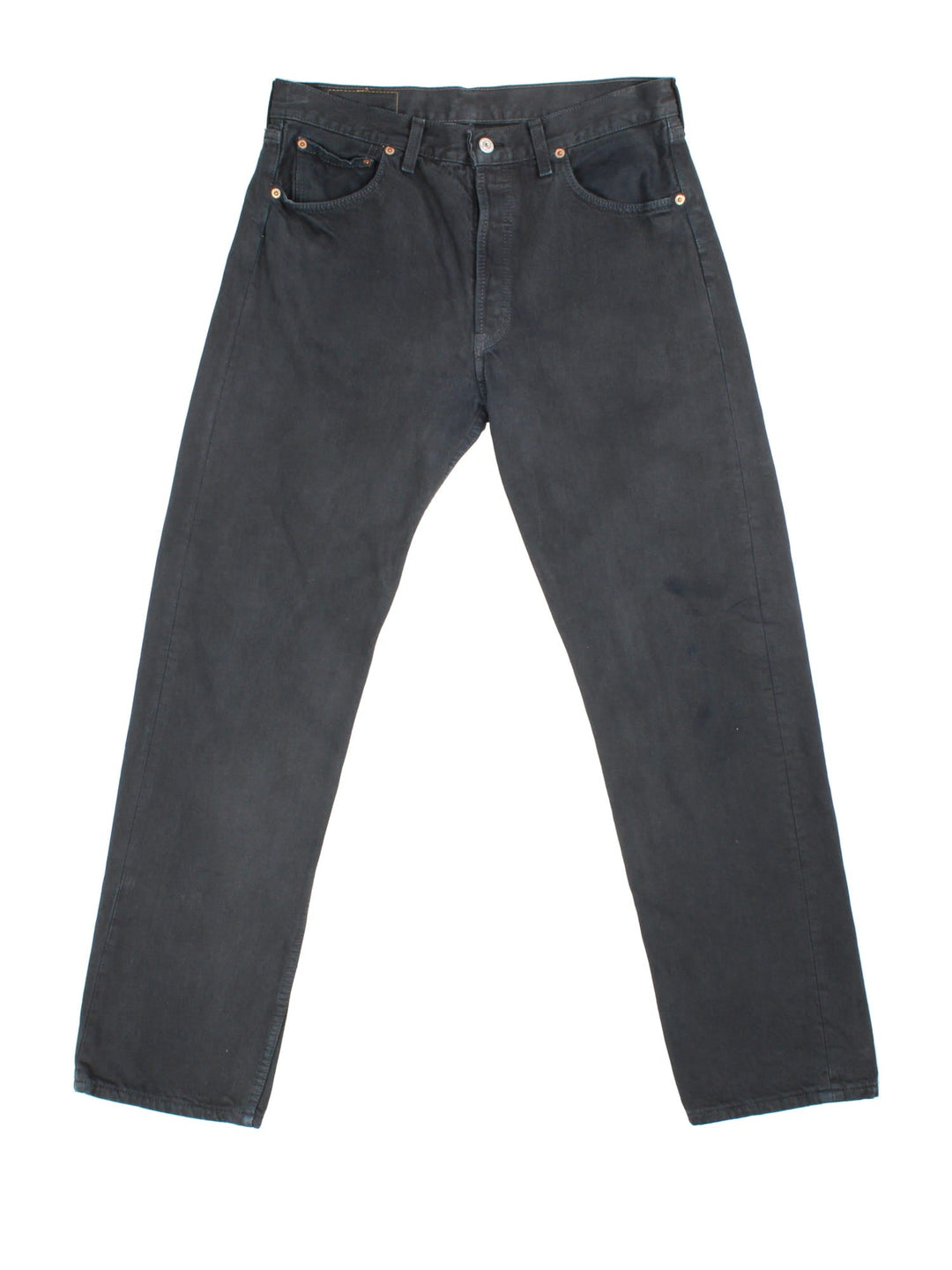 Levi Strauss 501 Jeans in black colourway with multiple pockets and the logo tab embroidered on the back.