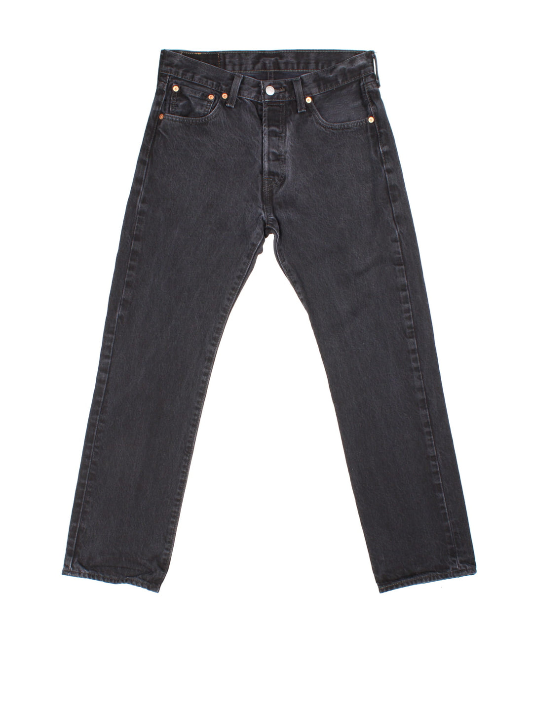 Levi Strauss 501 Jeans in black colourway with multiple pockets and the logo tab embroidered on the back.