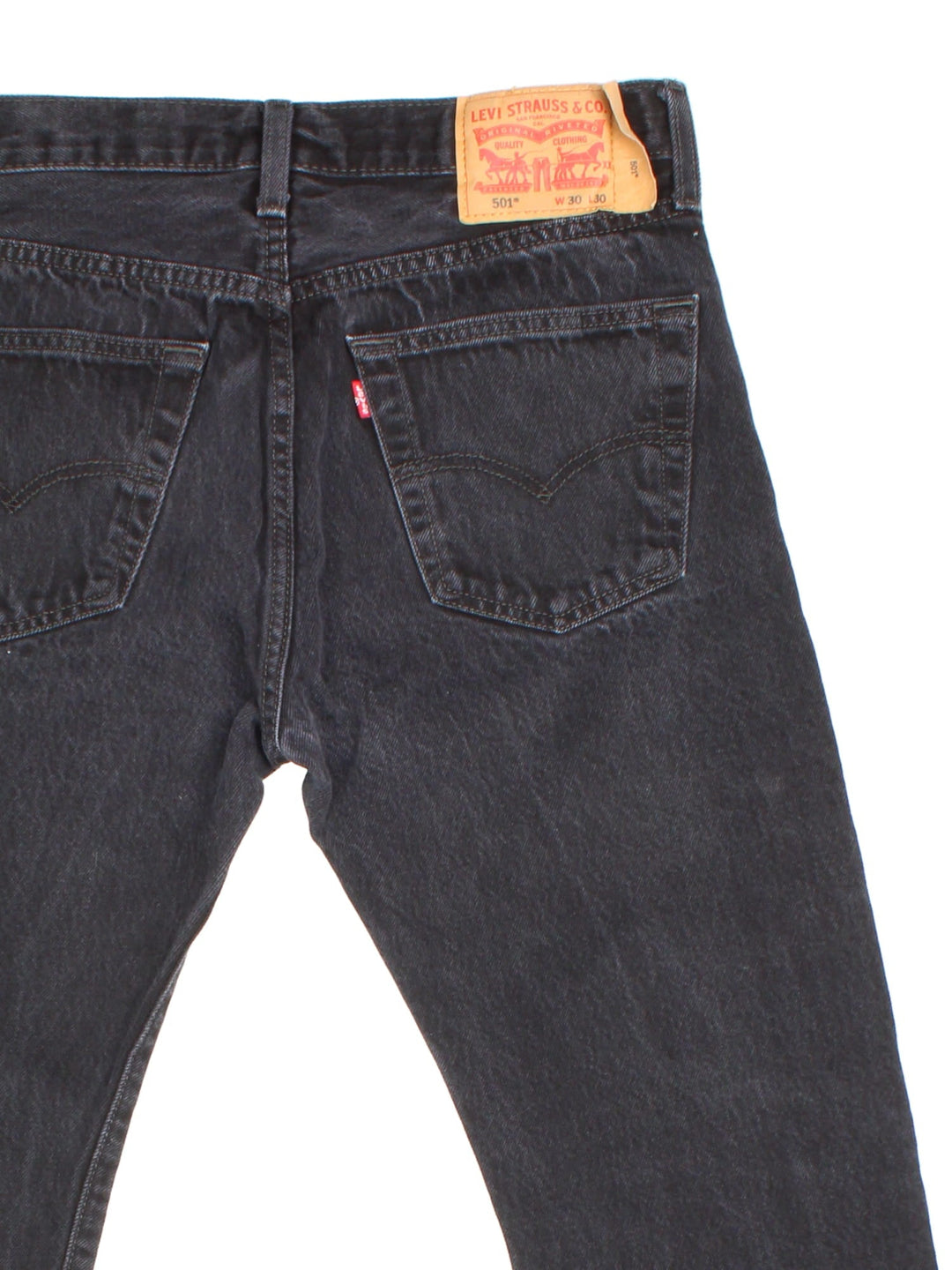 Levi Strauss 501 Jeans in black colourway with multiple pockets and the logo tab embroidered on the back.