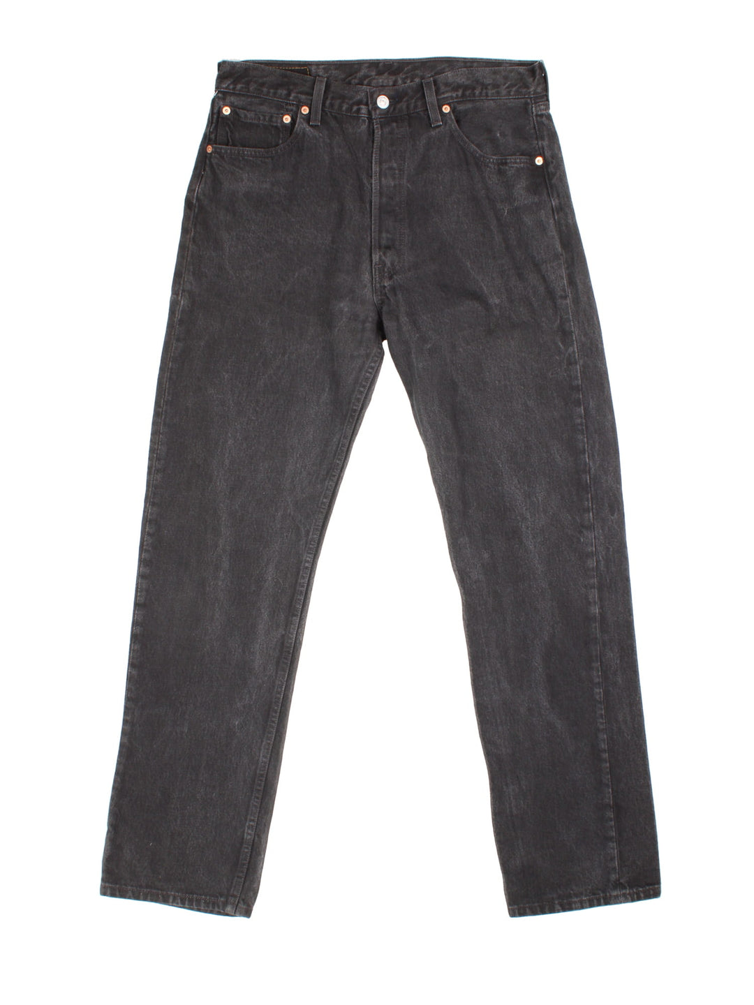 Levi Strauss 501 Jeans in black colourway with multiple pockets and the logo tab embroidered on the back.