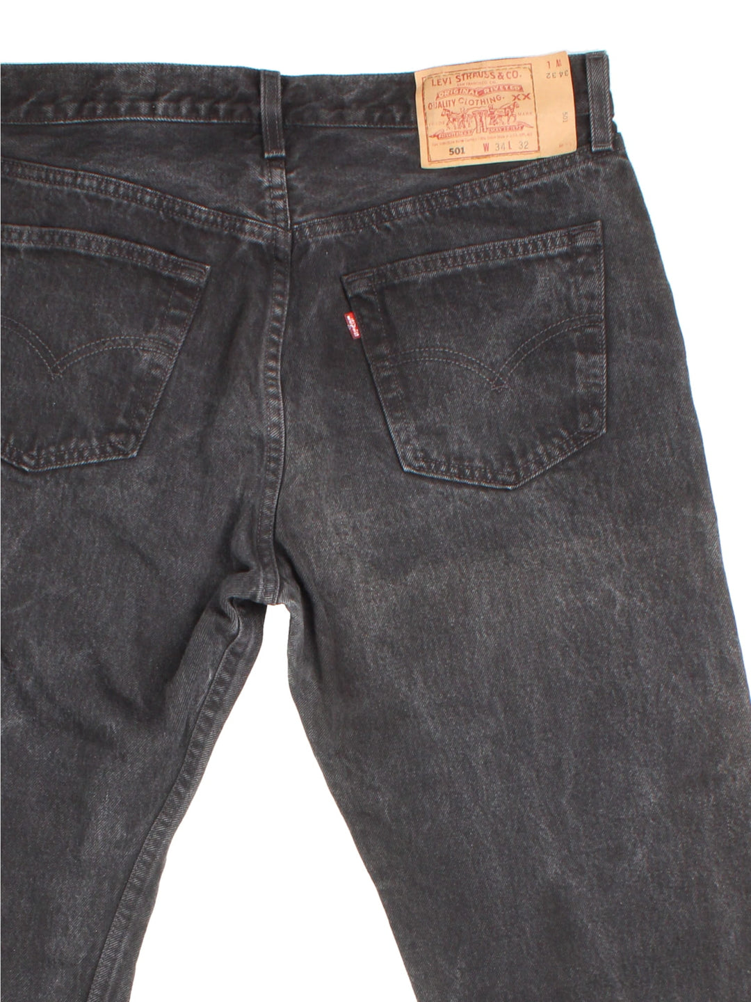 Levi Strauss 501 Jeans in black colourway with multiple pockets and the logo tab embroidered on the back.