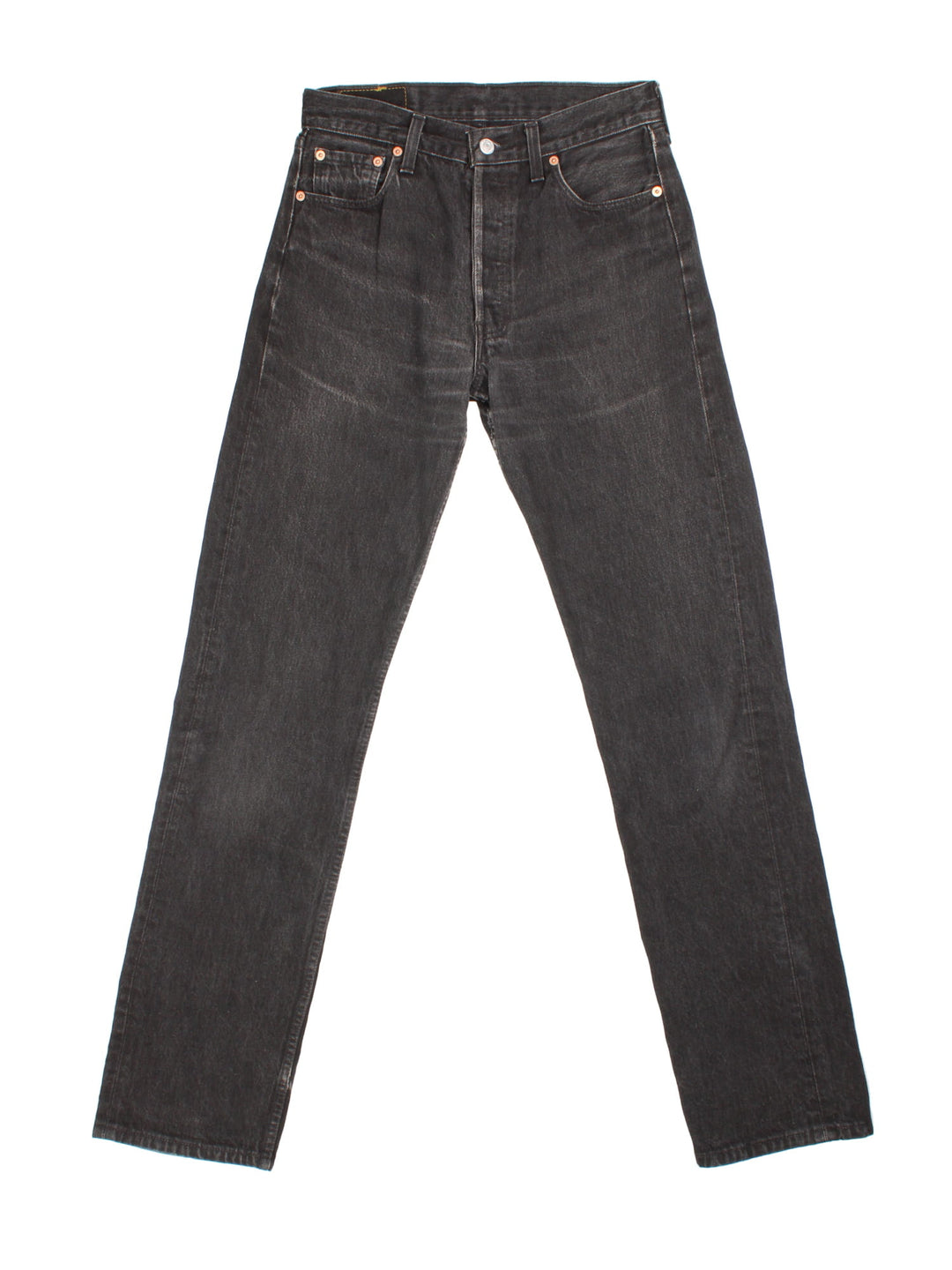 Levi Strauss 501 Jeans in black colourway with multiple pockets and the logo tab embroidered on the back.