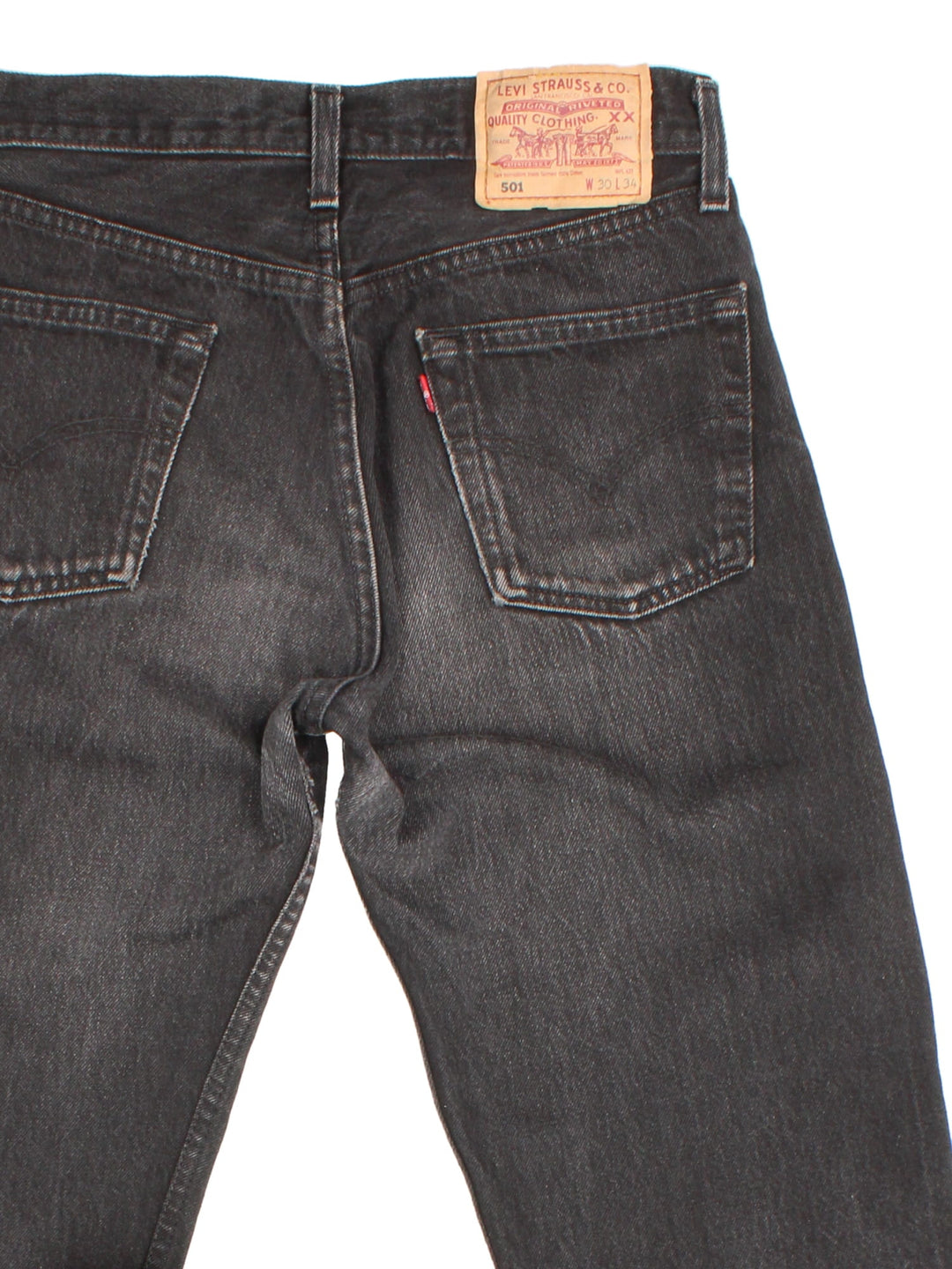 Levi Strauss 501 Jeans in black colourway with multiple pockets and the logo tab embroidered on the back.