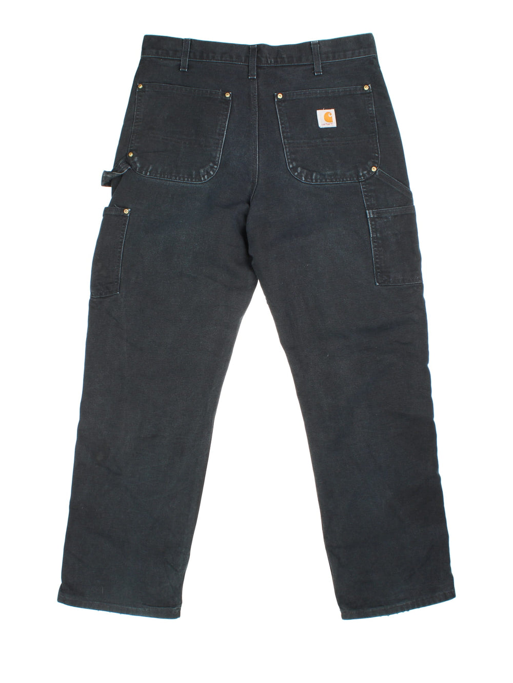 Carhartt Double Knee Jeans in black colourway with multiple pockets and the logo embroidered on the back.