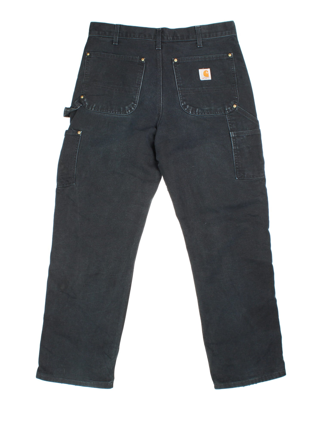 Carhartt Double Knee Jeans in black colourway with multiple pockets and the logo embroidered on the back.