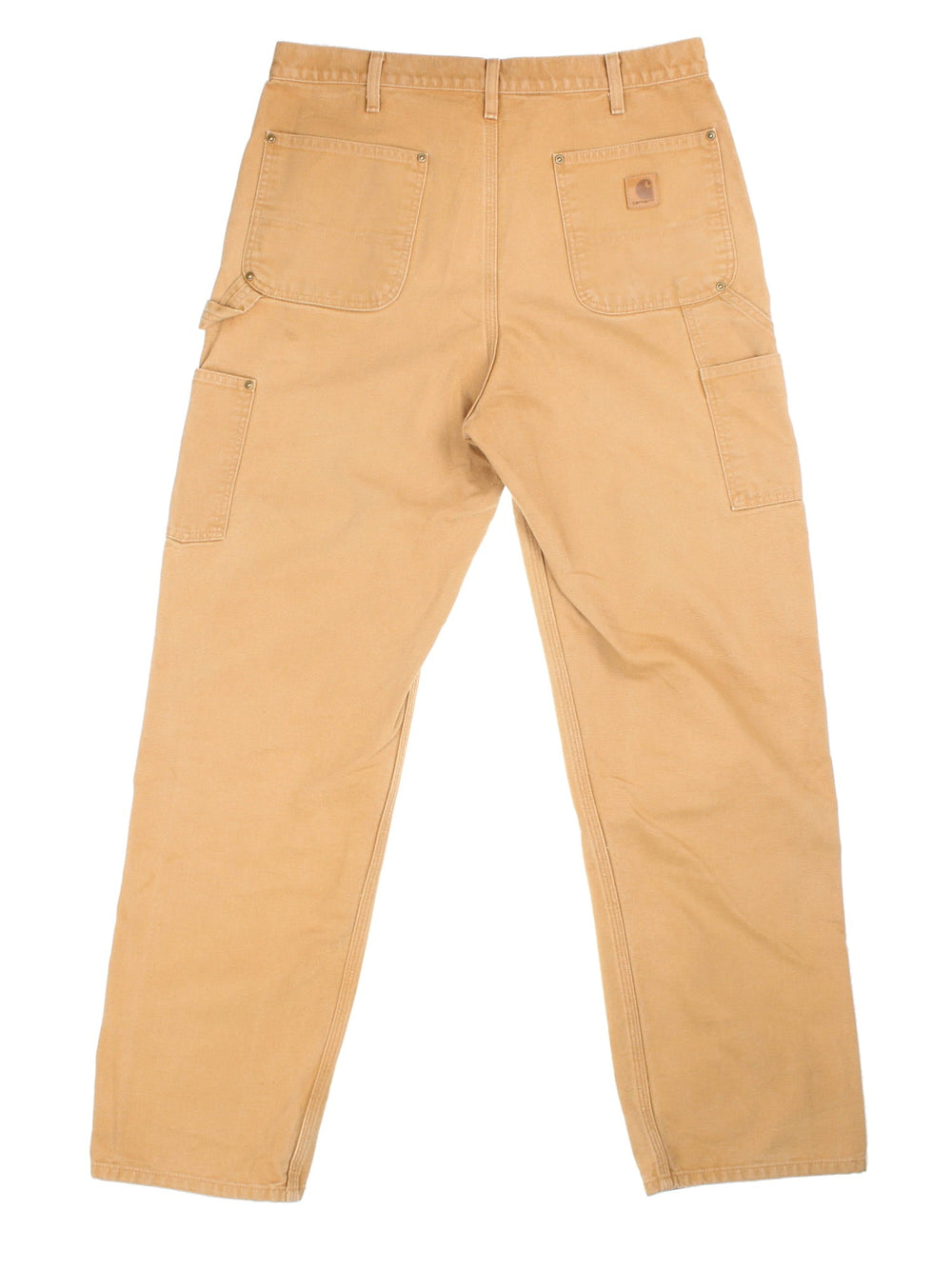 Carhartt Double Knee Jeans in tan colourway with multiple pockets and the logo embroidered on the back.