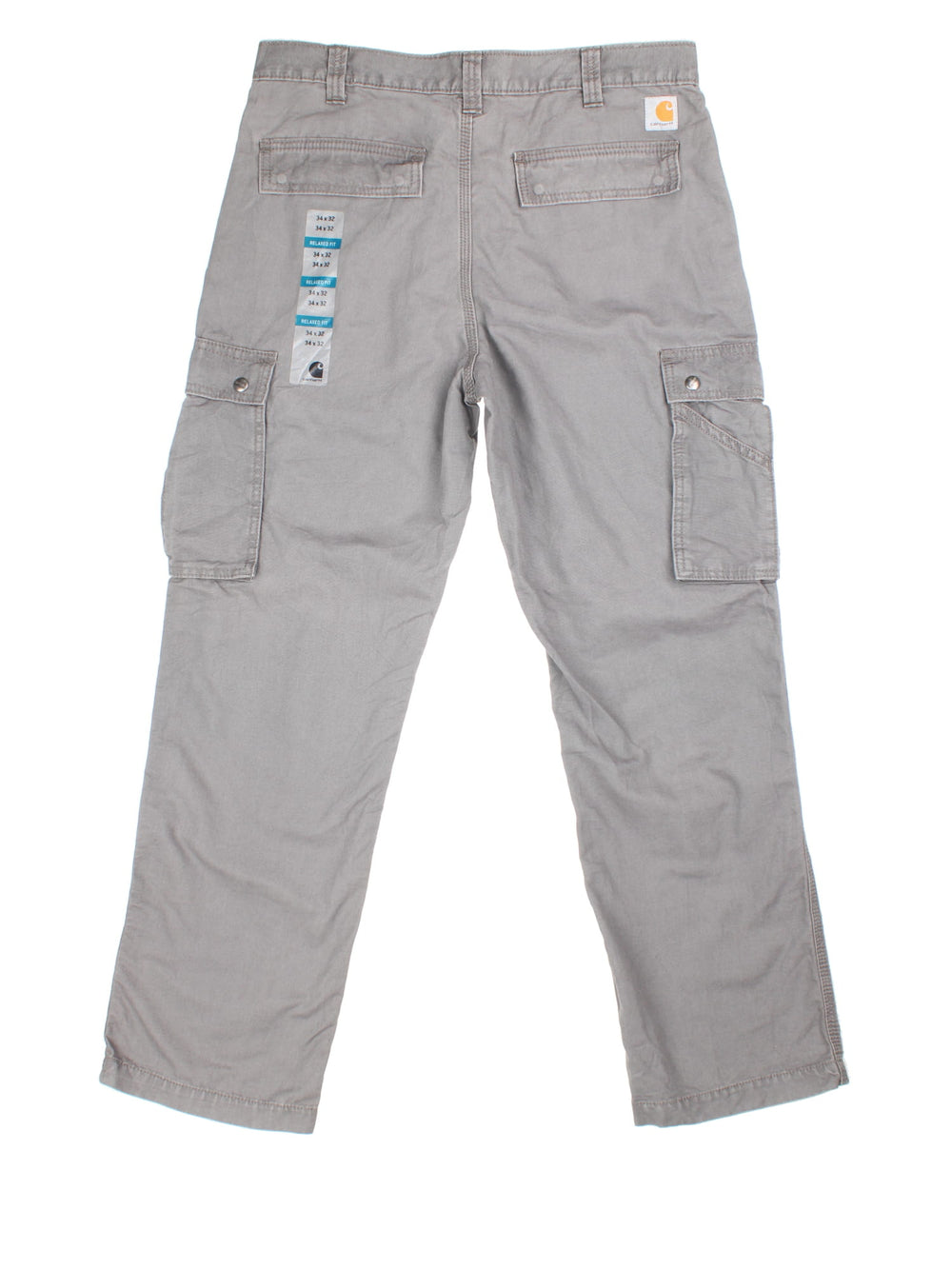 Carhartt Cargo Trousers in grey colourway with multiple pockets and the logo embroidered on the back, new with sticker still on.