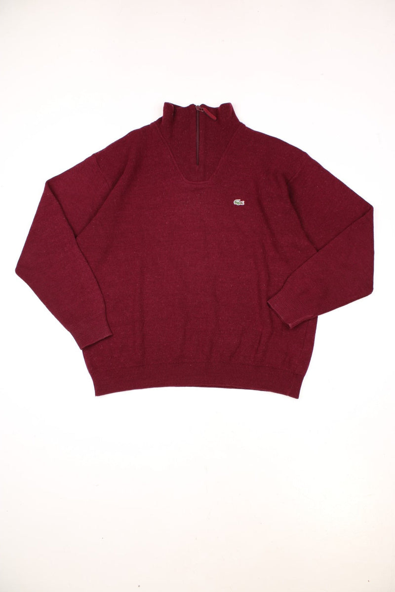 Vintage Lacoste burgundy red quarter zip sweatshirt with embroidered logo on the chest.