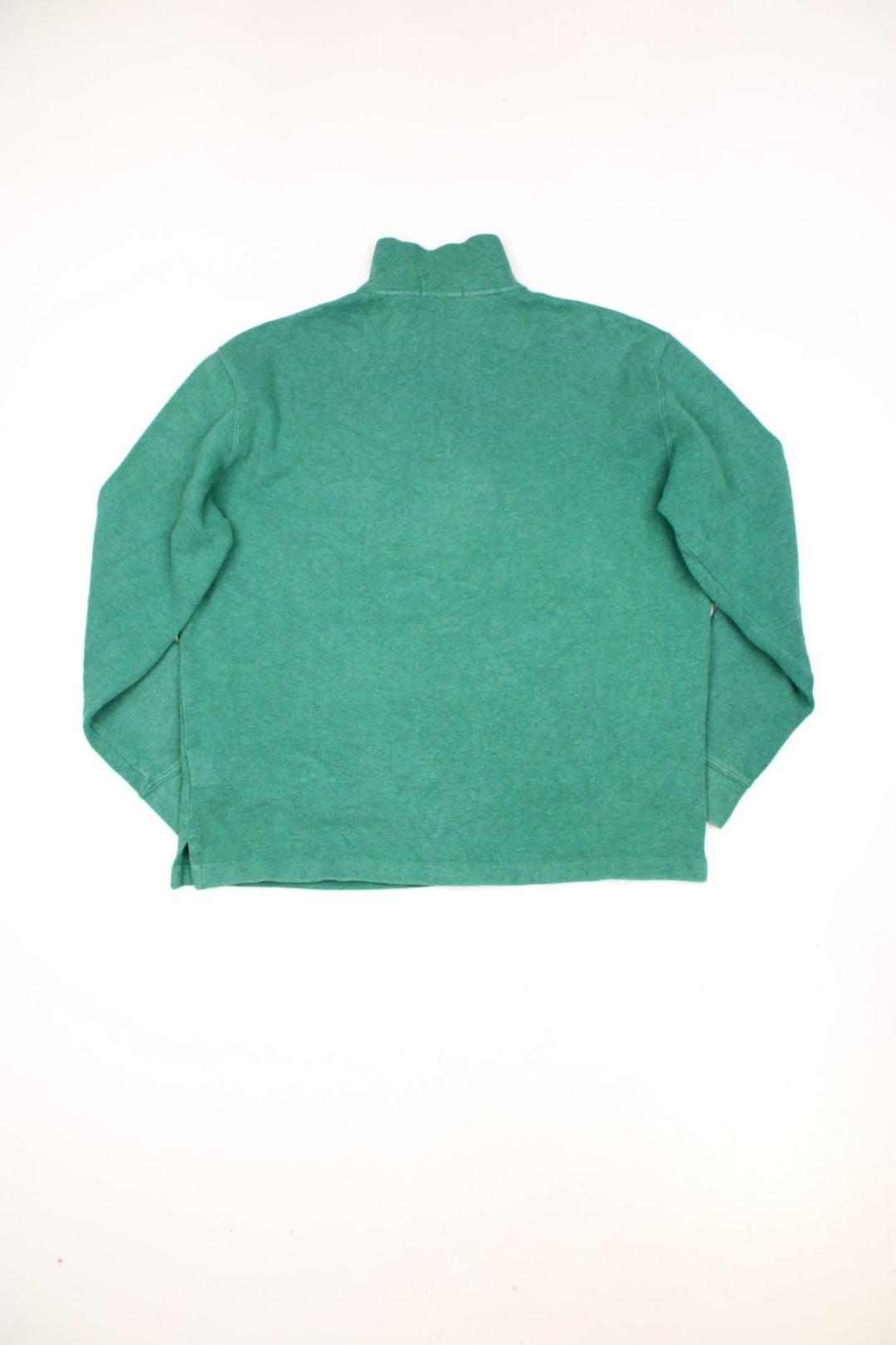 Ralph Lauren quarter zip sweatshirt in green with orange embroidered logo on the chest. 