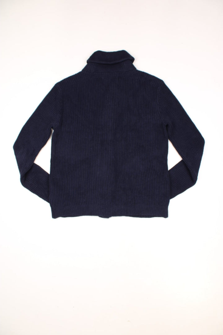 Ralph Lauren navy blue button through shawl collar cardigan with pockets. 