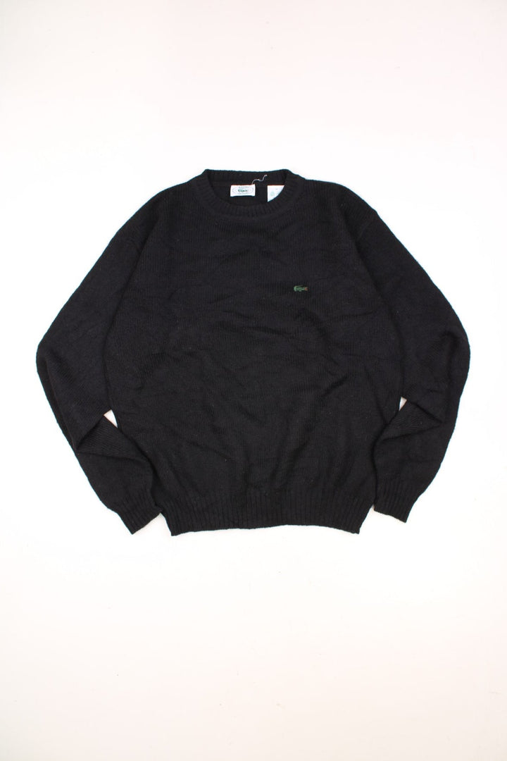 Izod Lacoste Knitted Jumper in a black colourway with the logo embroiderd on the chest. 