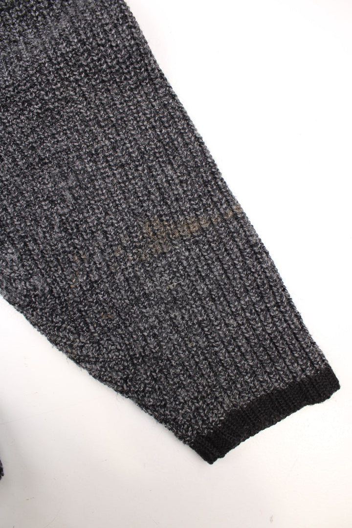 Grey and black Kickers funnel neck knit jumper with embroidered badge on the sleeve.