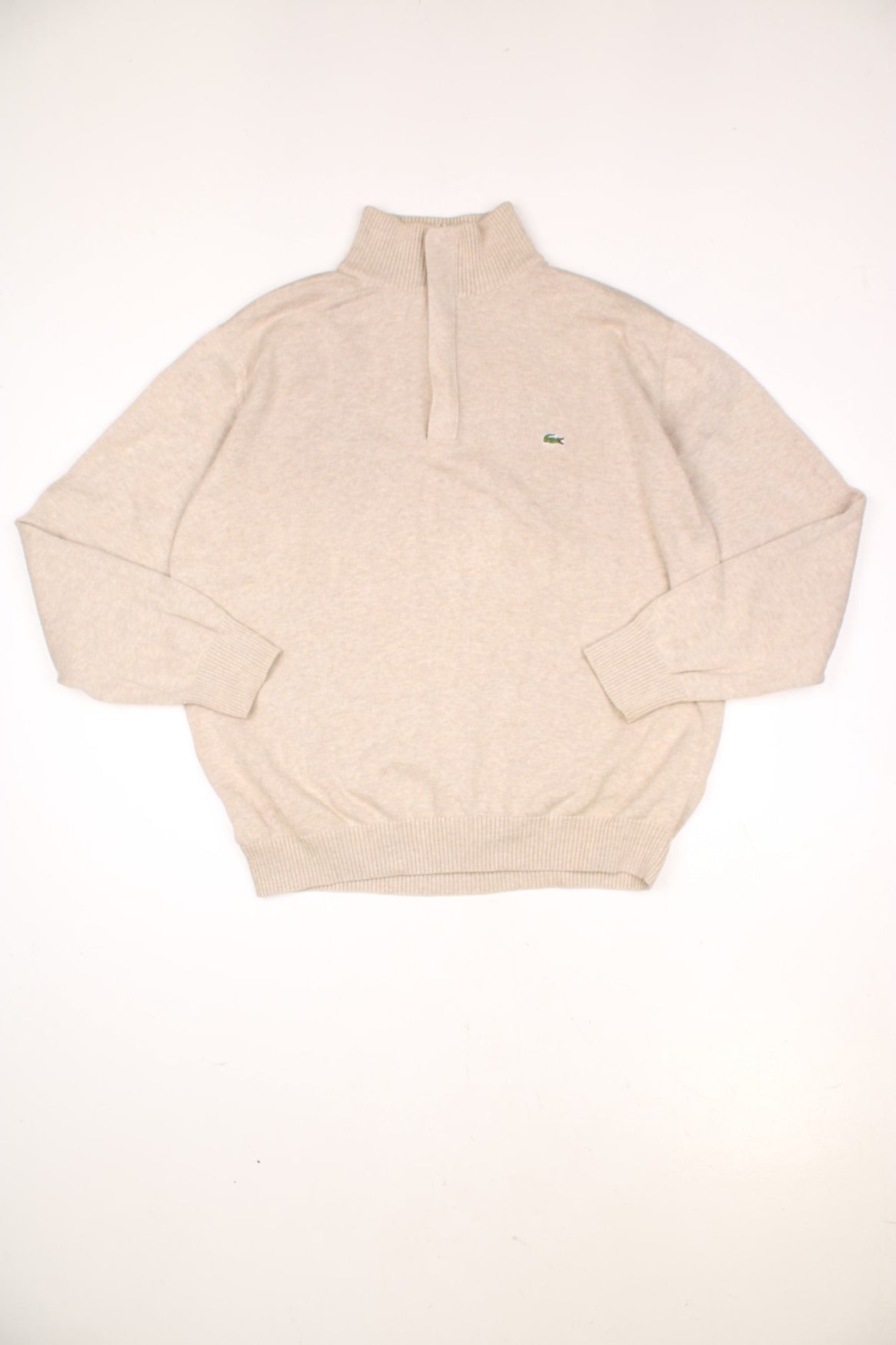 Lacoste 1/4 zip pullover sweatshirt in beige with embroidered logo on the chest.