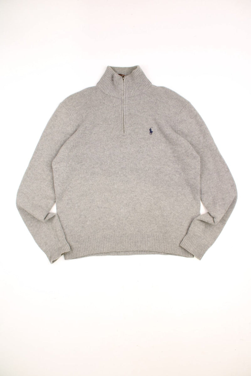 Ralph Lauren Quarter Zip Sweater in a grey colourway with the logo embroiderd on the front.