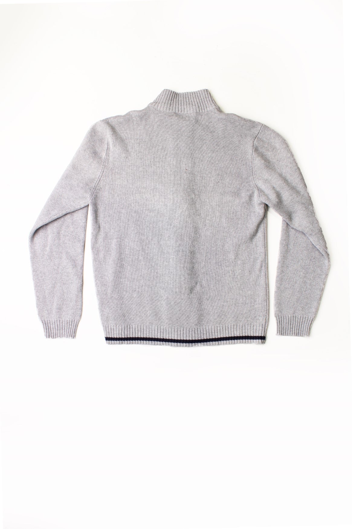 Quiksilver grey knit zip-up cardigan with a collar, a circular griffin &