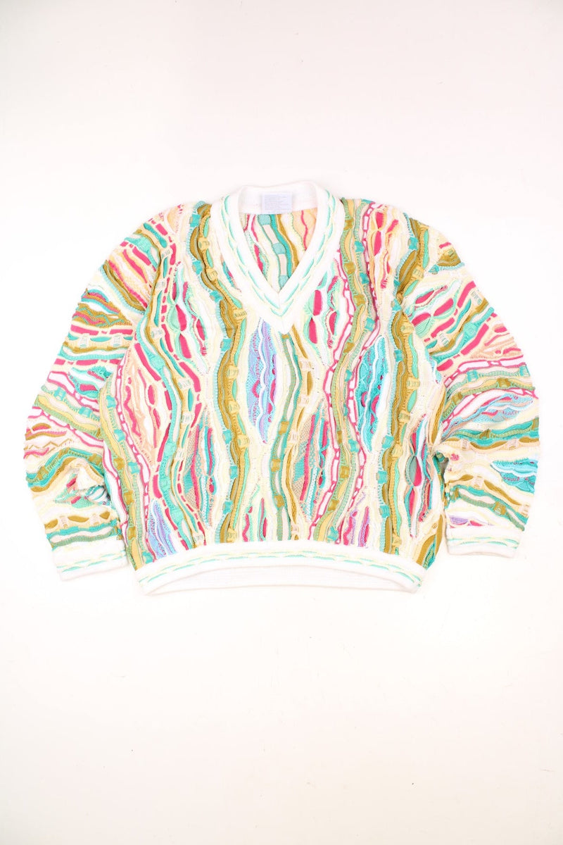 Vintage Coogi Sweater in a multicolour patterned colourway with a v neck collar. 