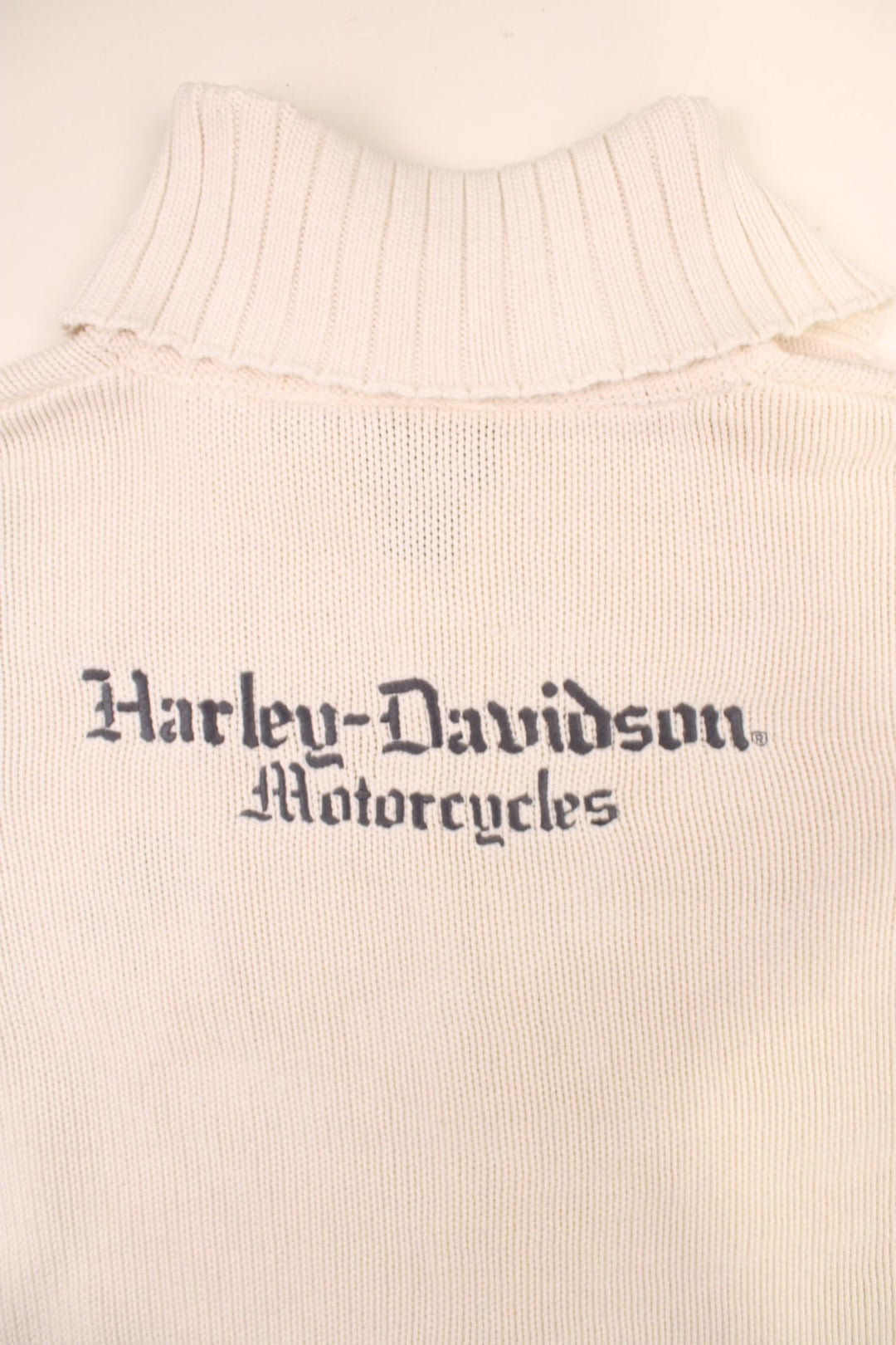 Harley-Davidson zip-through cardigan in white with embroidered logos on the front and back.