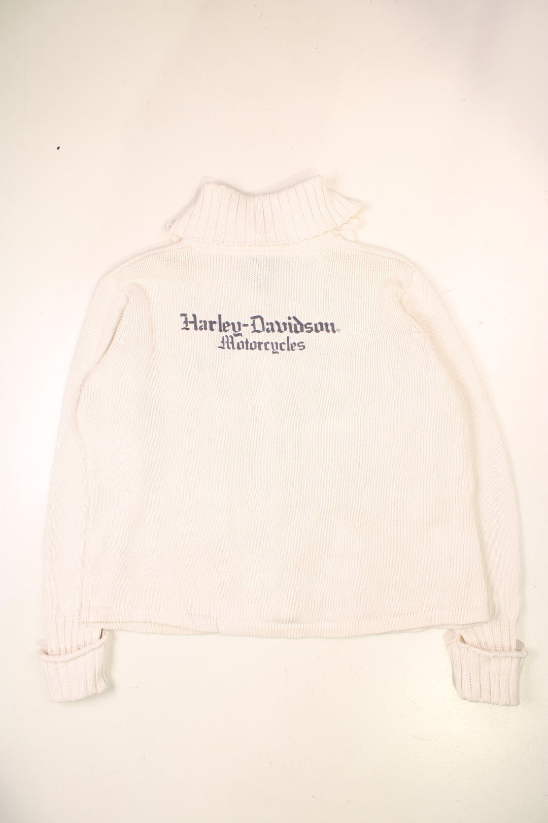 Harley-Davidson zip-through cardigan in white with embroidered logos on the front and back.