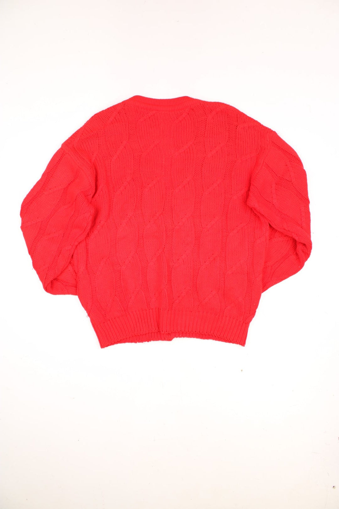 Vintage Lacoste cable knit cardigan in red with embroidered logo on the chest.