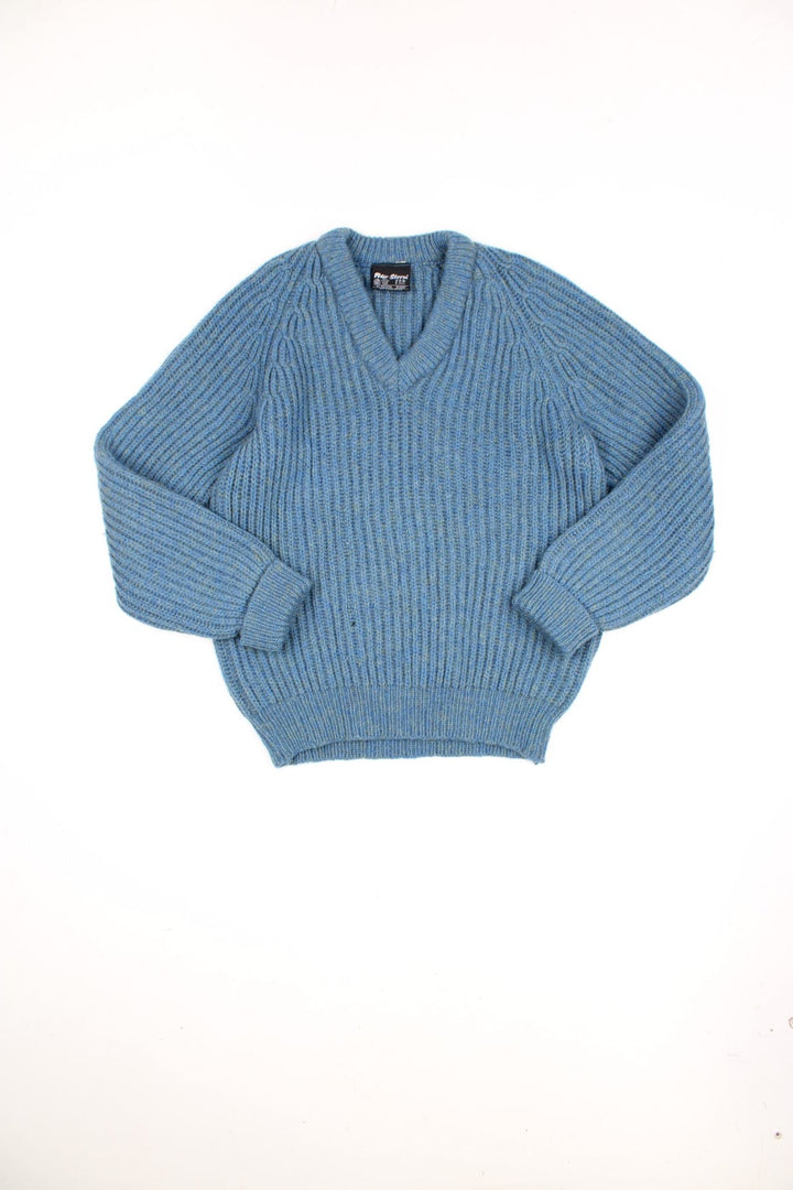 Vintage Peter Storm knitted wool v-neck jumper in blue.