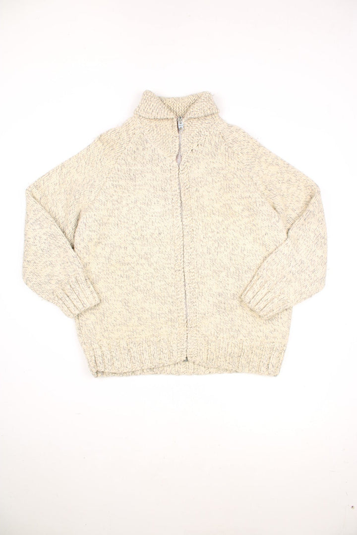 Vintage 50s/60s hand made, chunky knit zip through cardigan in beige and grey.