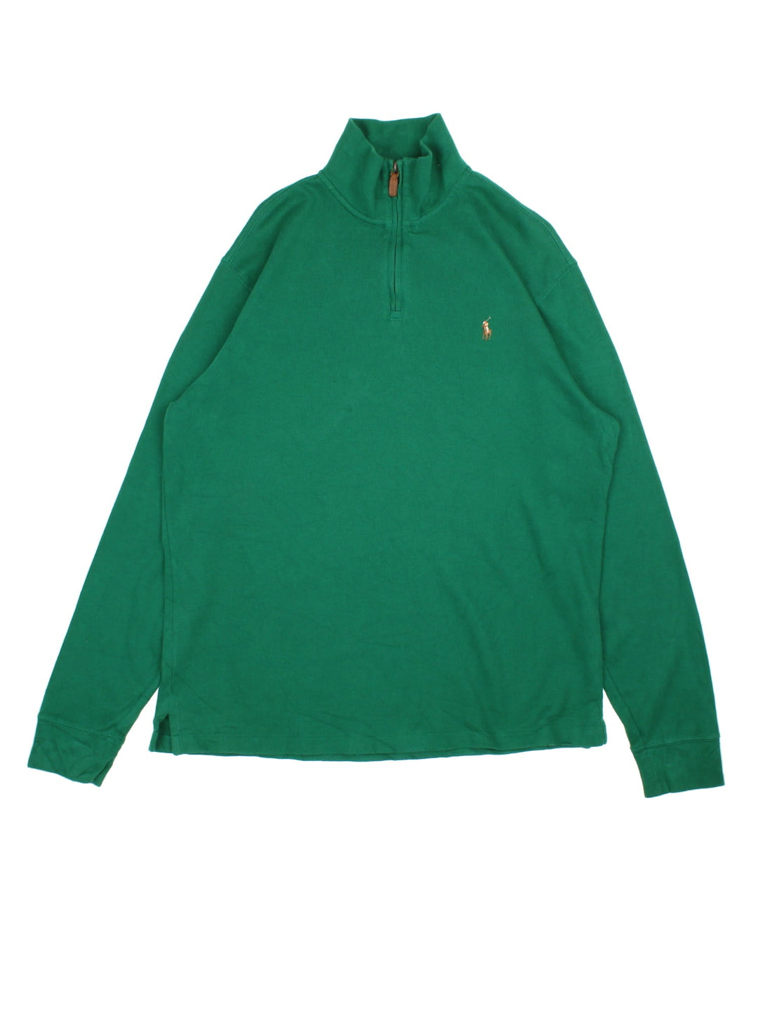 Ralph Lauren 1/4 Zip Jumper in a green colourway, with embroidered logo on front.