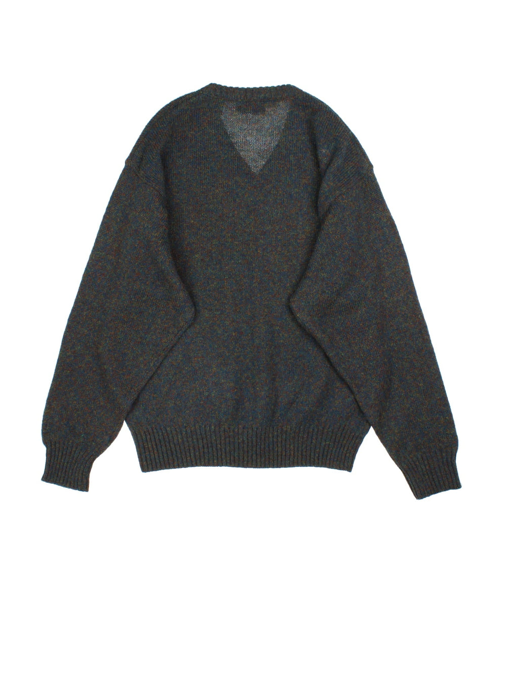 Pendleton Jumper in a blue/brown fleck colourway. V neck and cuffed hems.