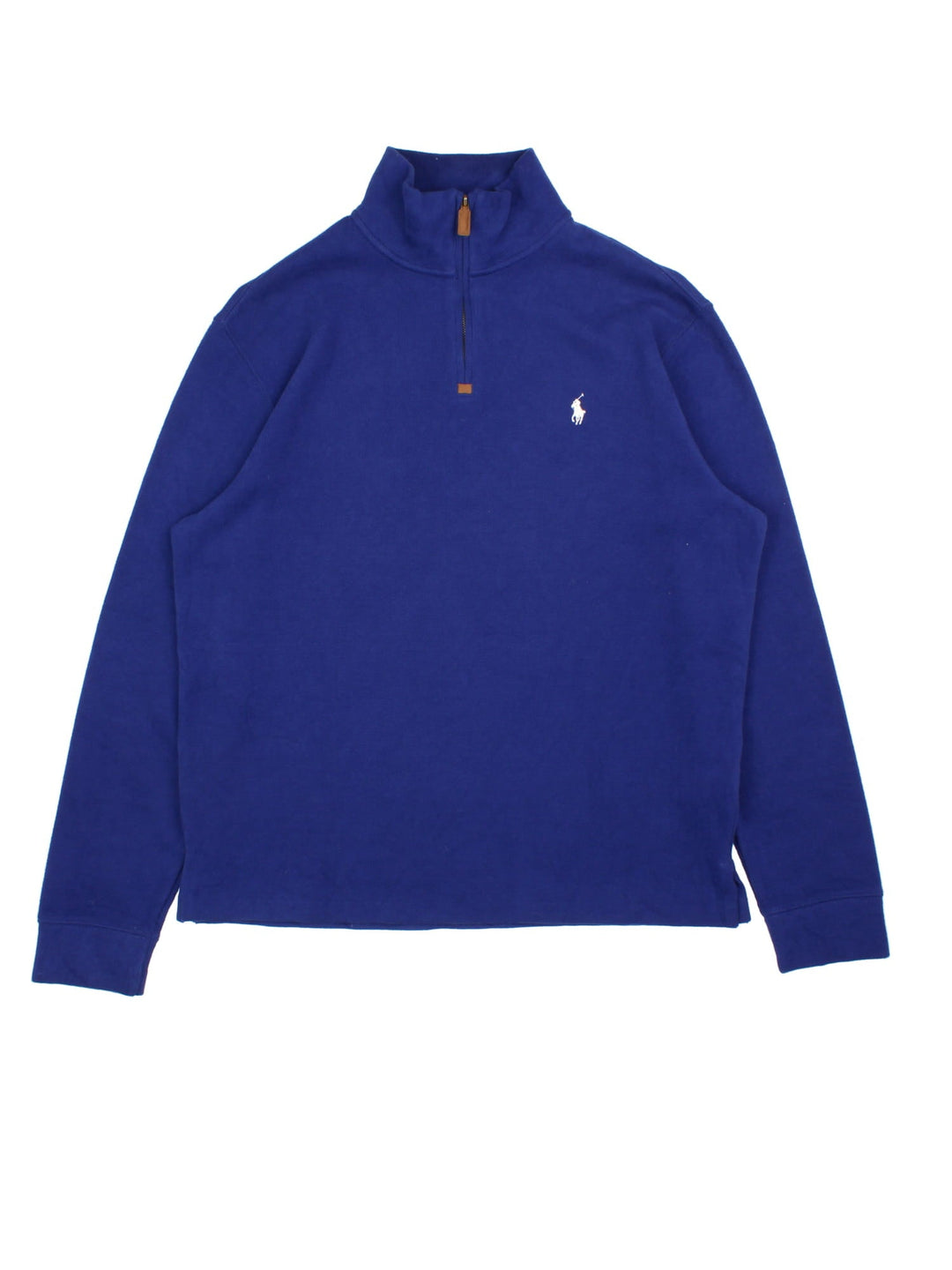 Ralph Lauren 1/4 Zip Jumper in a blue colourway, with embroidered logo on front.