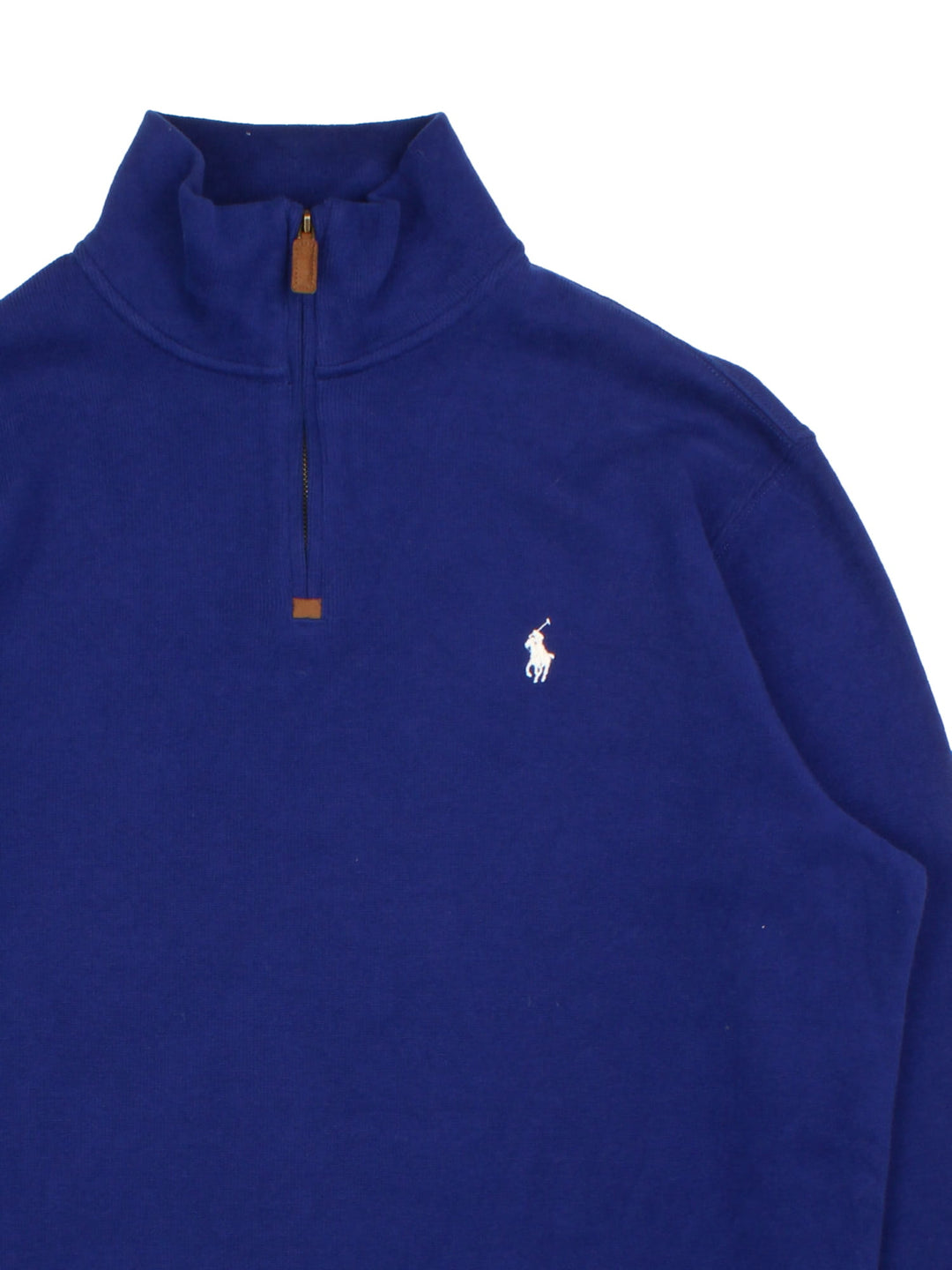 Ralph Lauren 1/4 Zip Jumper in a blue colourway, with embroidered logo on front.