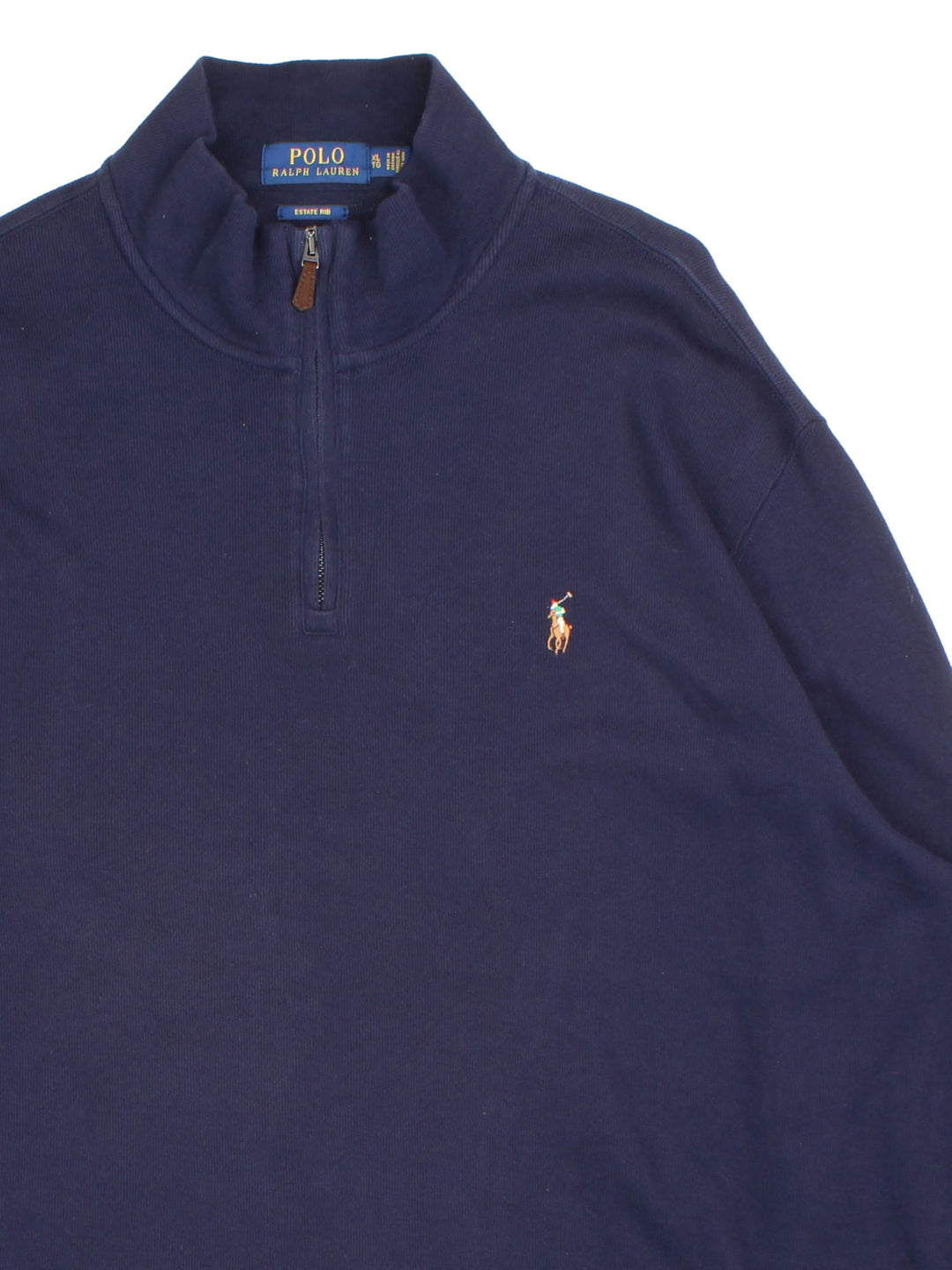 Ralph Lauren 1/4 Zip Jumper in a blue colourway, with embroidered logo on front.