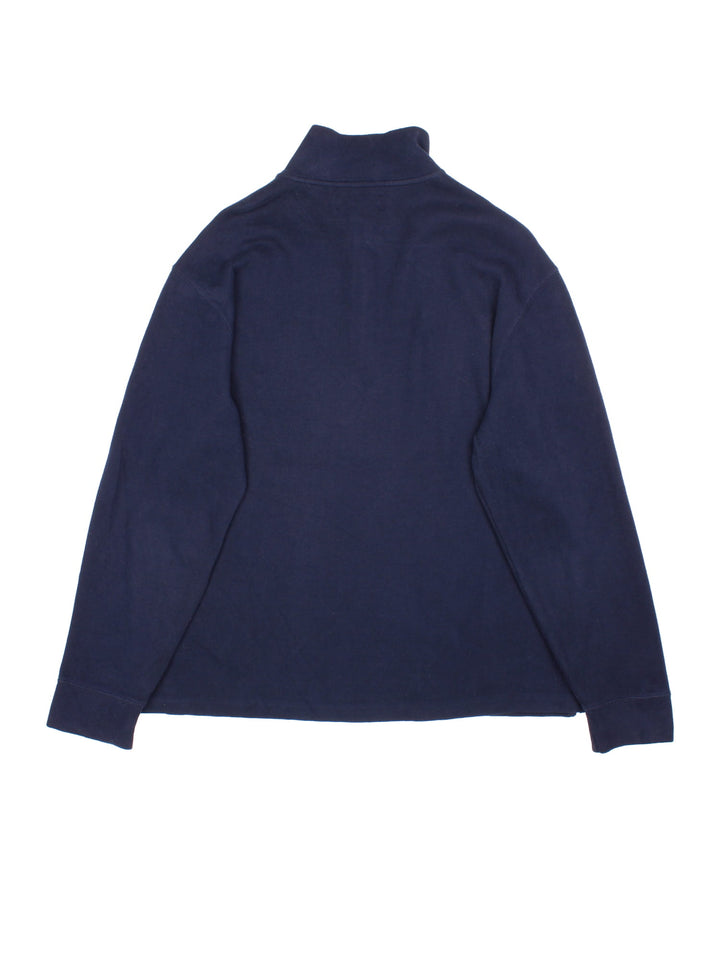 Ralph Lauren 1/4 Zip Jumper in a blue colourway, with embroidered logo on front.