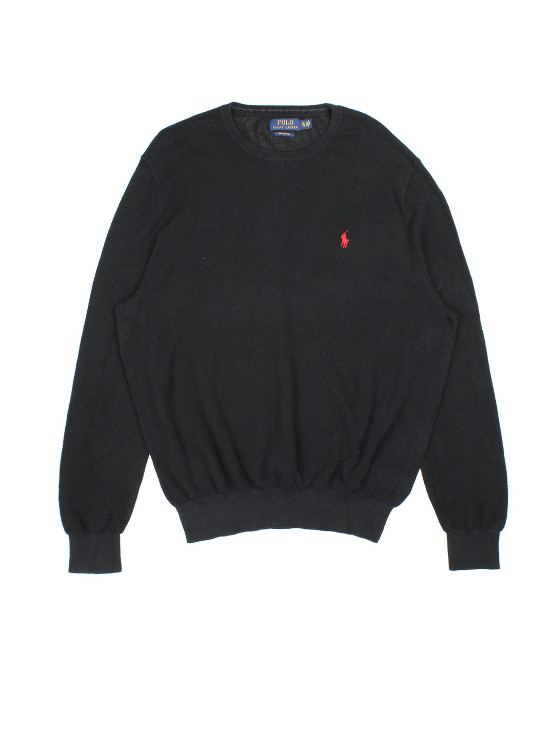 Ralph Lauren Waffle Knit Jumper in a black colourway, with embroidered logo on front.