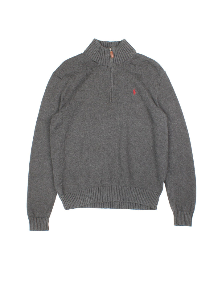 Ralph Lauren 1/4 Zip Jumper in a grey colourway, with embroidered logo on front.