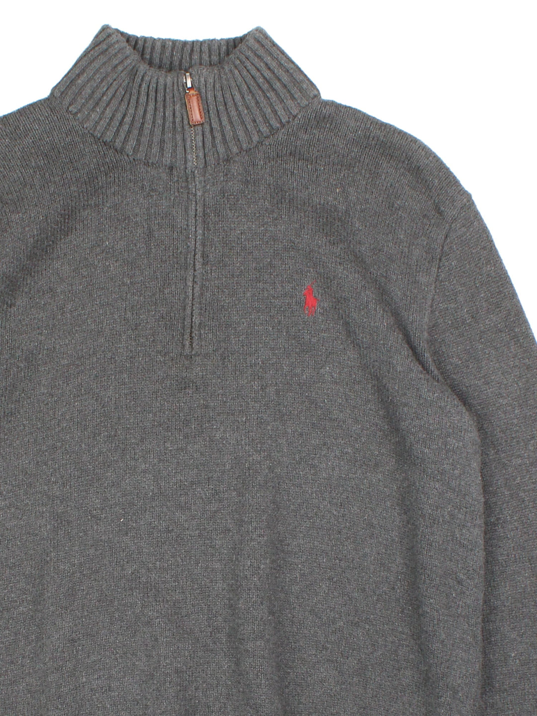 Ralph Lauren 1/4 Zip Jumper in a grey colourway, with embroidered logo on front.