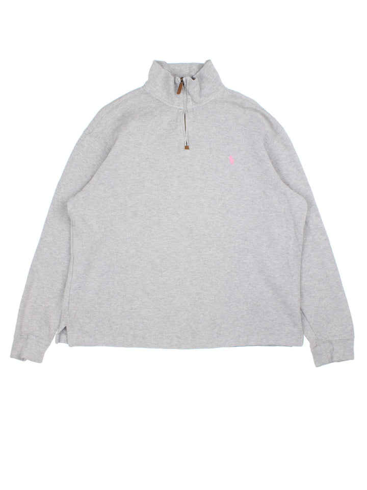 Ralph Lauren 1/4 Zip Jumper in a grey colourway, with embroidered logo on front.