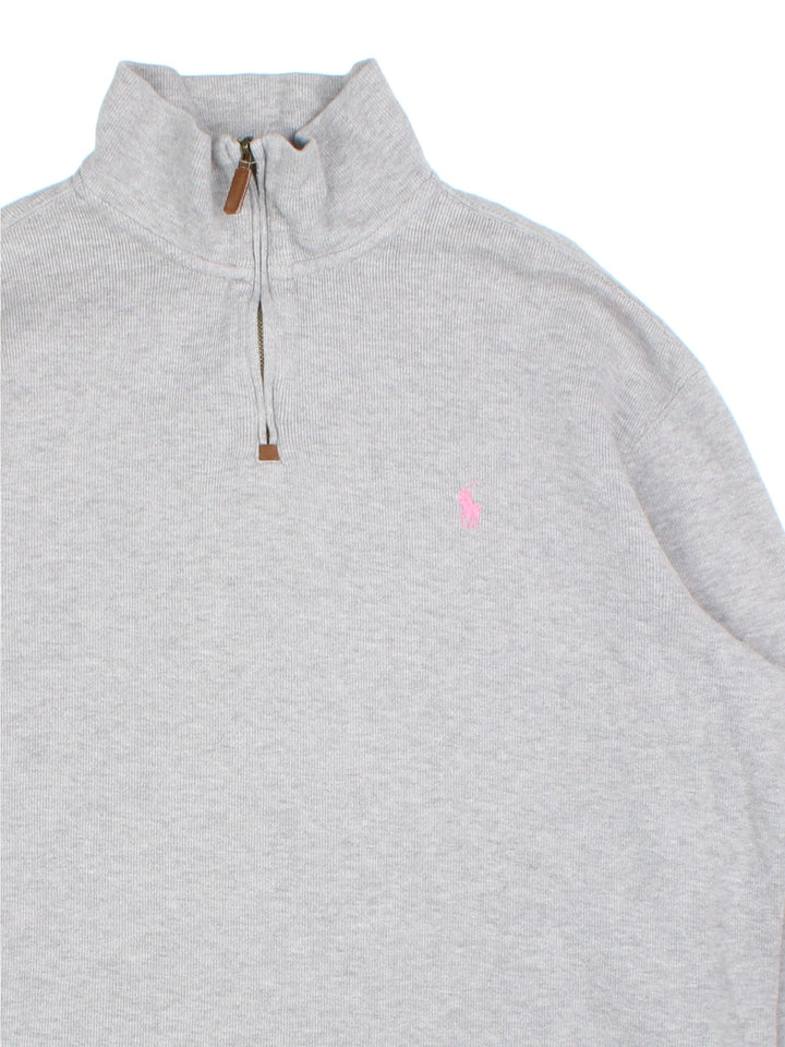 Ralph Lauren 1/4 Zip Jumper in a grey colourway, with embroidered logo on front.