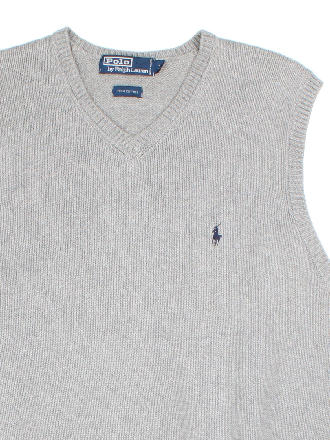 Ralph Lauren Sweater Vest in a grey colourway. V neckine with embroidered logo on front.