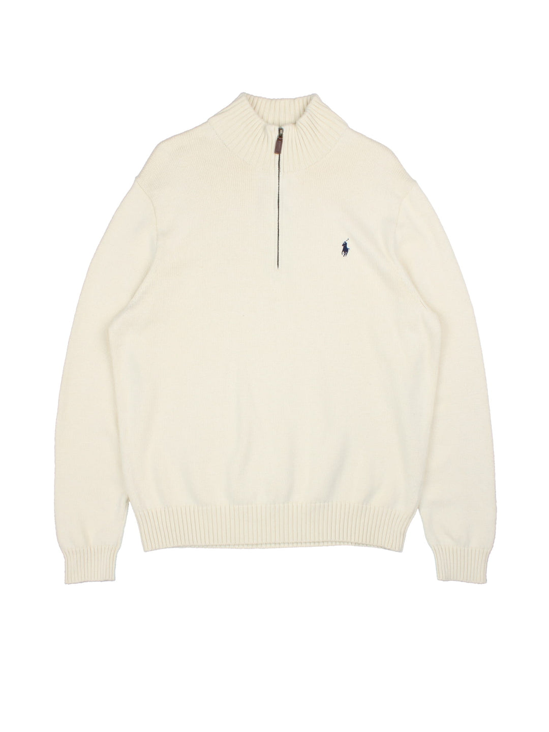 Ralph Lauren 1/4 Zip Jumper in a white colourway, with embroidered logo on front.