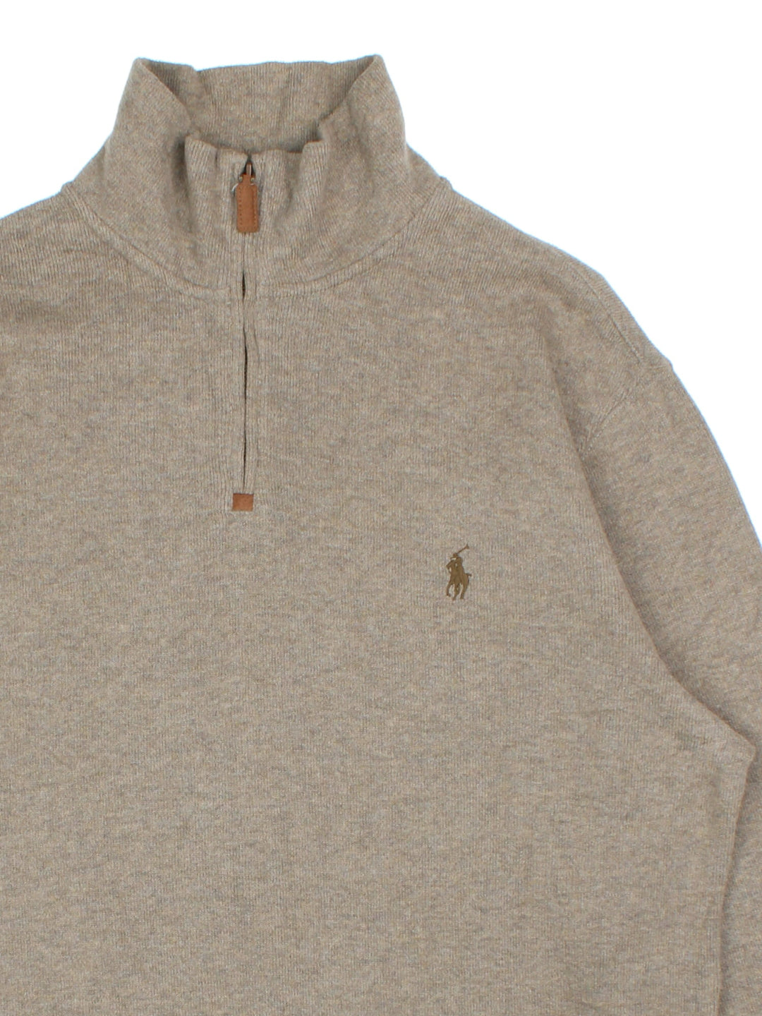 Ralph Lauren 1/4 Zip Jumper in a tan colourway, with embroidered logo on front.