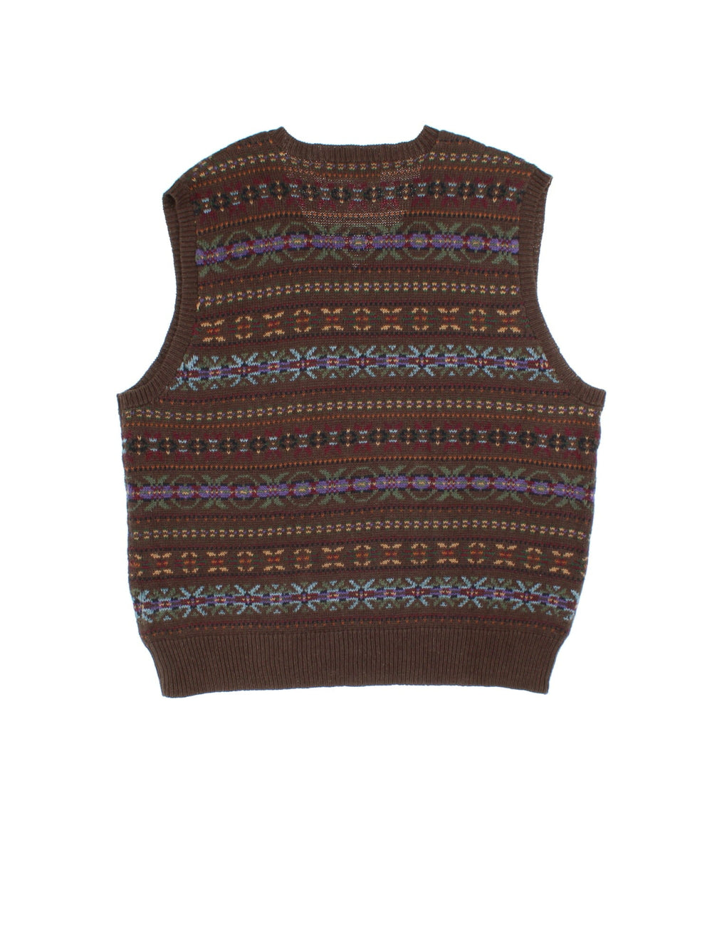 Ralph Lauren FairIsle Knitted Vest in a brown/multi colourway. V neck and all over fairisle print.