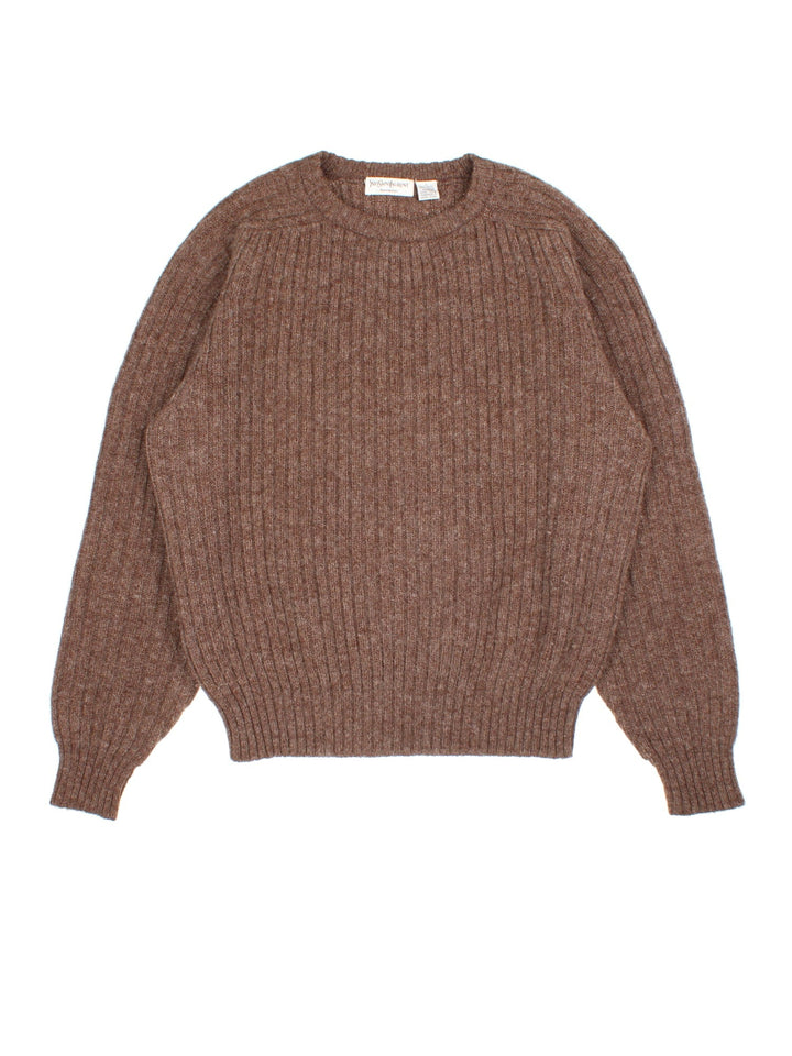 Yves Saint Laurent Jumper in a brown colourway. Crewneck neck, ribbed and cuffed hems.